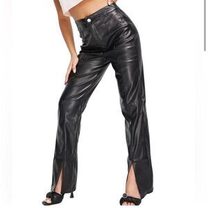 Missguided slit front Black faux leather pants in black size 6 Petite